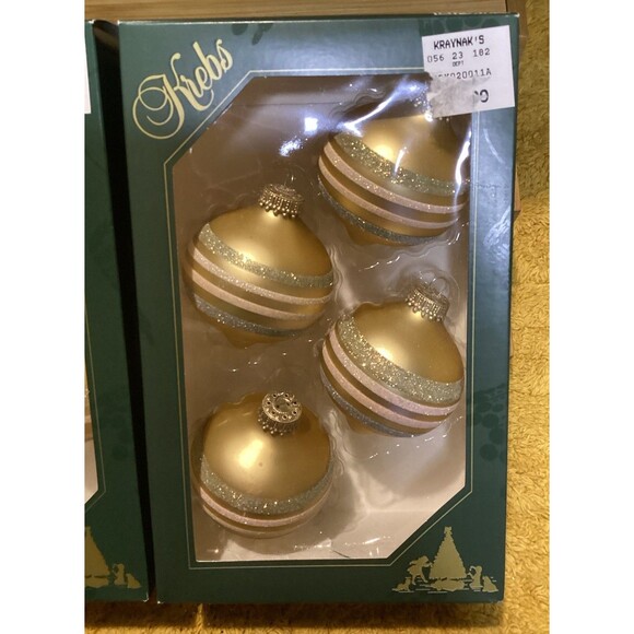 KREBS Glass Christmas Ornaments Tiffany Chiffon Balls Glitter Stripes 2 Boxes - Picture 3 of 10